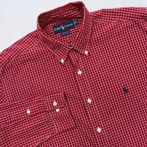 Vintage Ralph Lauren Shirt Men's 16 Red Plaid Yarmouth Button Down Long Sleeve